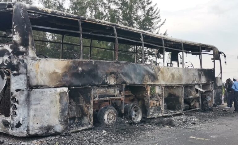  RWANDAN BUS ON ITS WAY TO UGANDA CRASHES AND FLAMES IN WESTERN KENYA