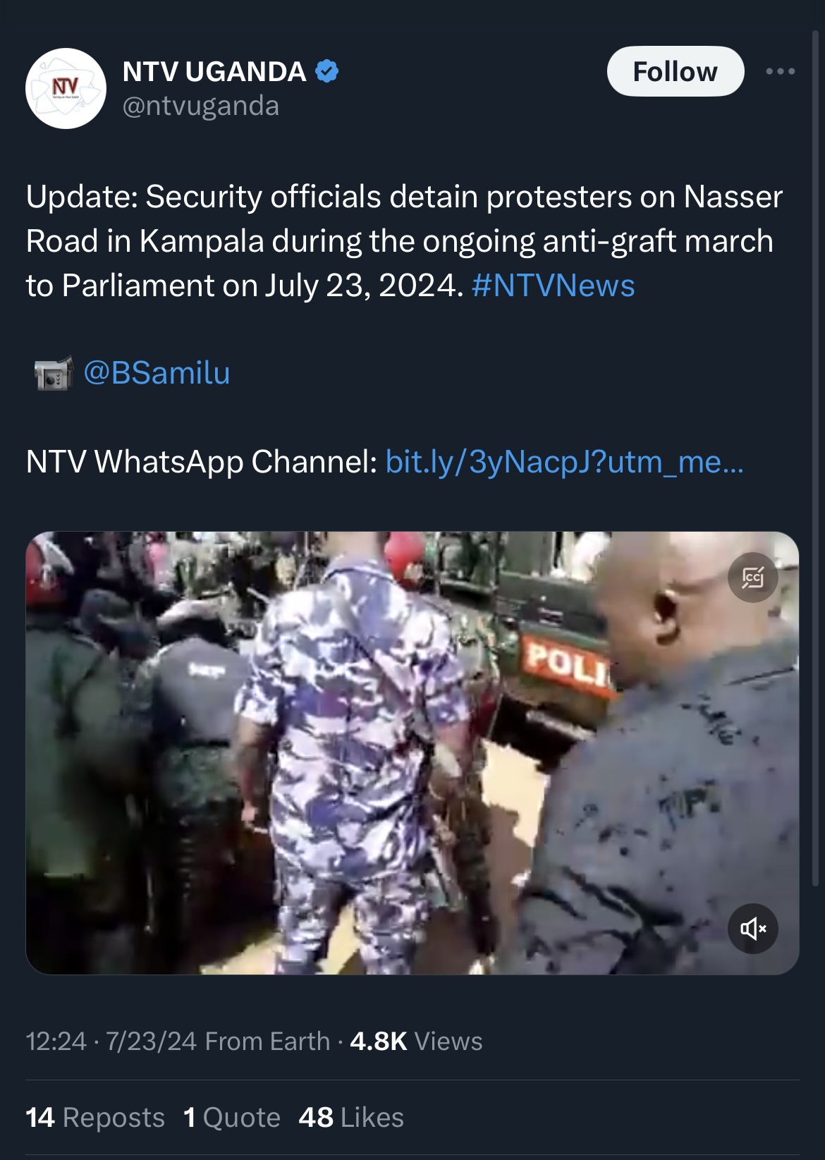 UGANDAN SECURITY FORCES ARREST PROTESTERS MARCHING IN KAMPALA - Mambo