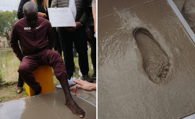 BRAZIL HONORS MARATHON ICON ELIUD KIPCHOGE WITH PERMANENT FOOTPRINT MONUMENT